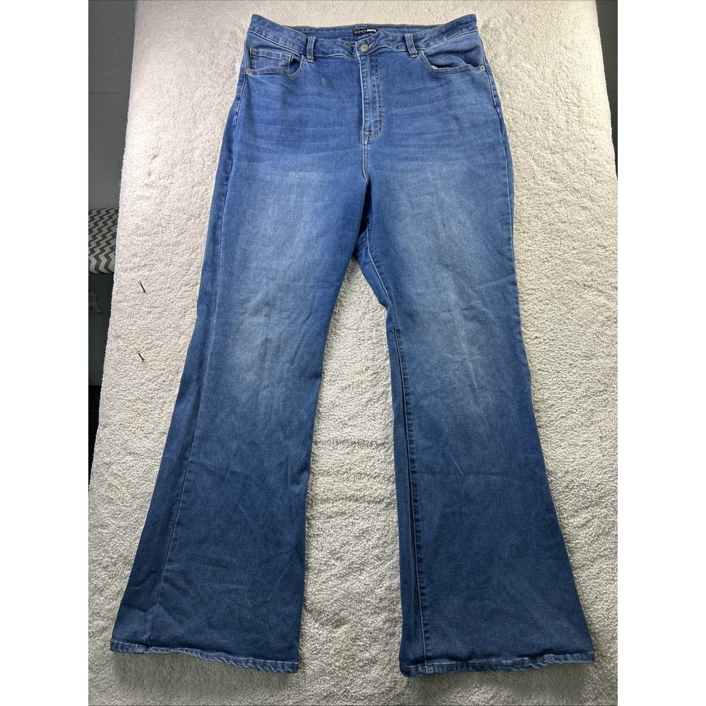 Fashion Nova Women's Plus Size 20 Lightwash Wide Leg Flair Stretch Jeans Baggy‎